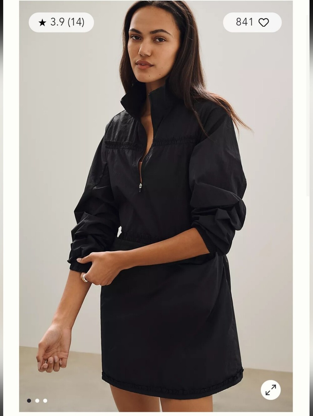 Anthropologie Black Mini Dress with Half-Zip Collar